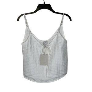 Minpink Tie Front V-Neck Tank‎ White Cropped Top Adjustable Strap Women XS NWT